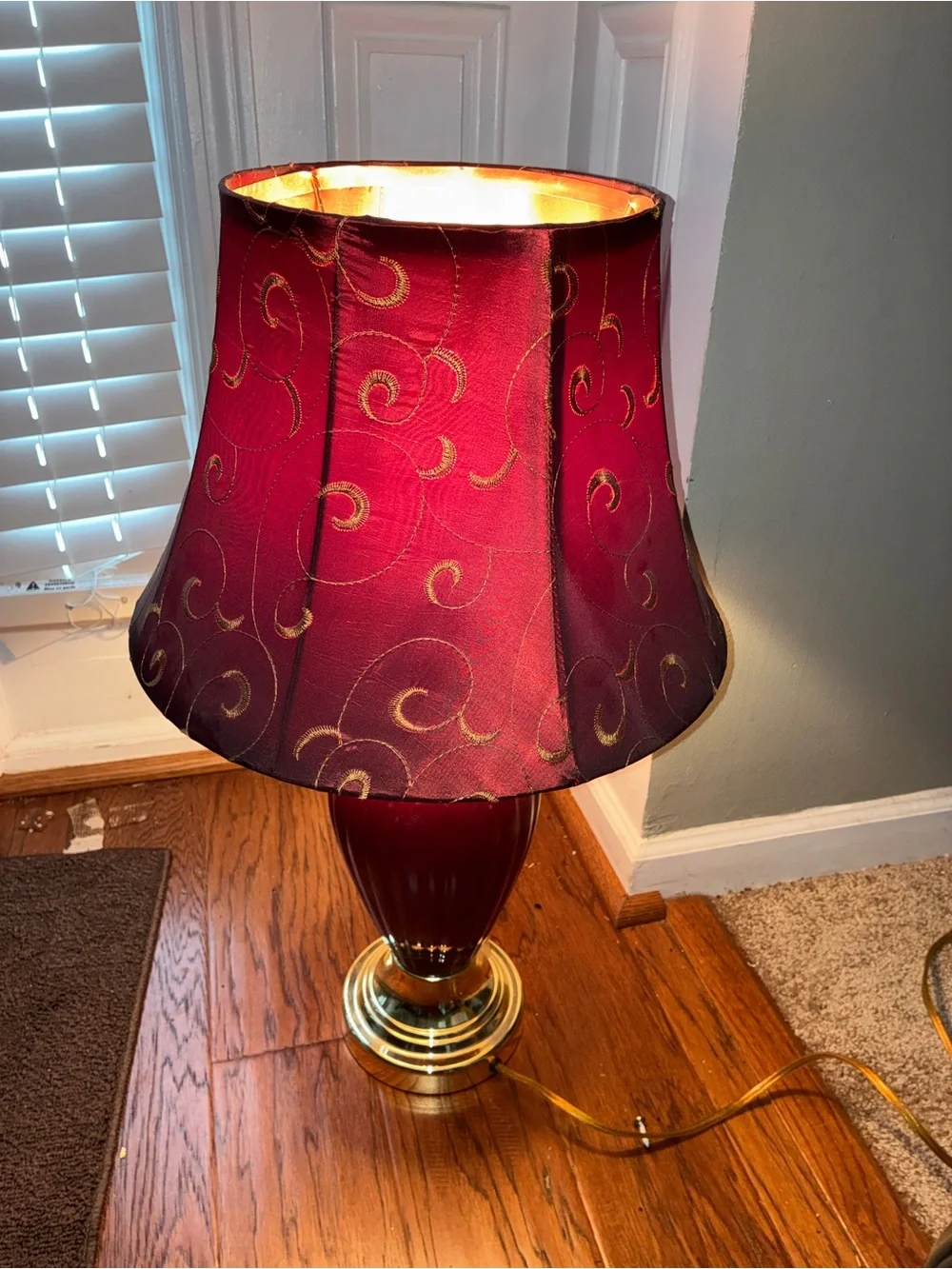 Burgundy Swirl Table Lamp with Gold Accents - Home Accents
